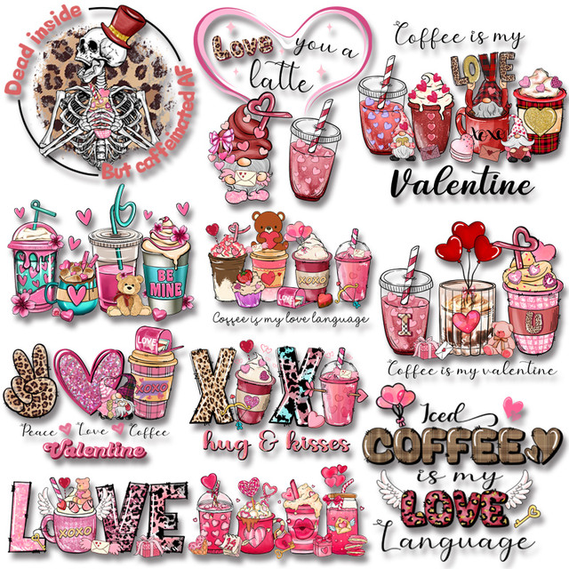 Valentine's Day Coffee Love XOXO Iron on transfers Heat transfer stickers  Thermal Transfer Printings